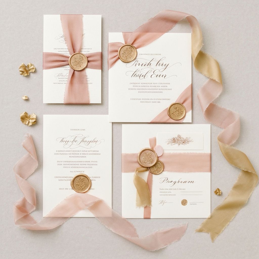 Beautiful wedding invitation suite with calligraphy details